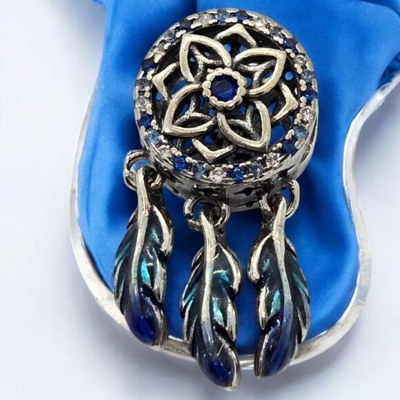 Dreamcatcher Feather Charm S925 Sterling Silver Dangle Bracelet Bohemian Tribal - Picture 5 of 9